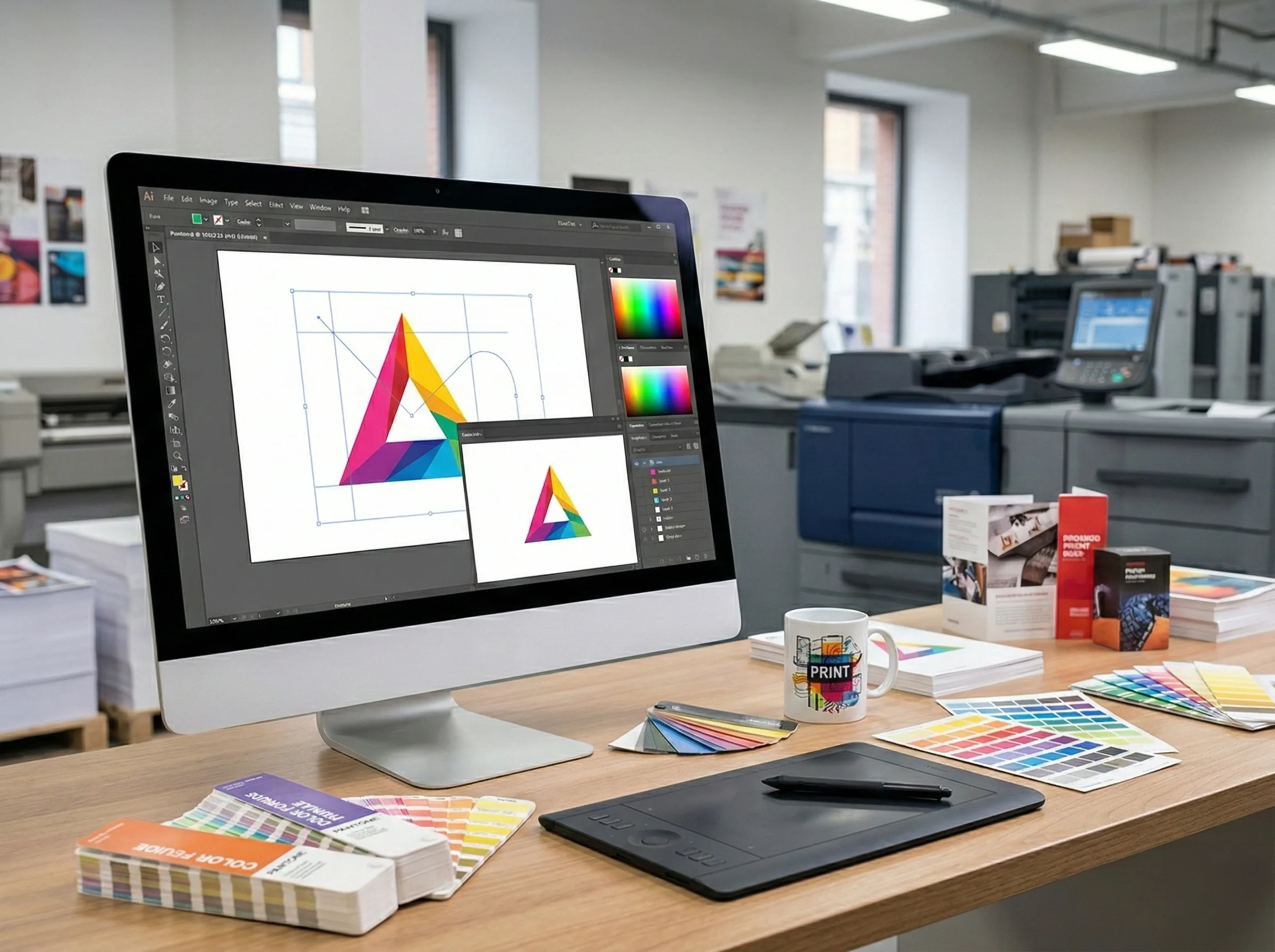 Max Printing in-house graphic design studio — Nabil prepares commercial sign artwork in Montreal